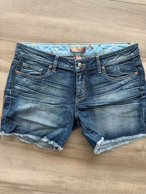 PAIGE Distressed Blue Denim Cutoff Shorts